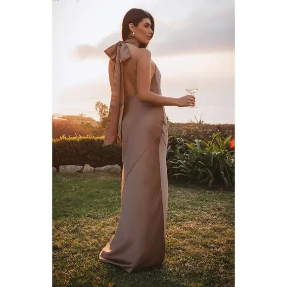 dune luxe satin bridesmaid dresses Jodie Dress, in Dune Luxe Satin, Size: Large | Show Me Your Mumu main image 1